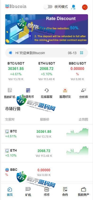 多语言Bbucoin交易所源码/二开平台币/矿机系统/分析师/币币合约交易