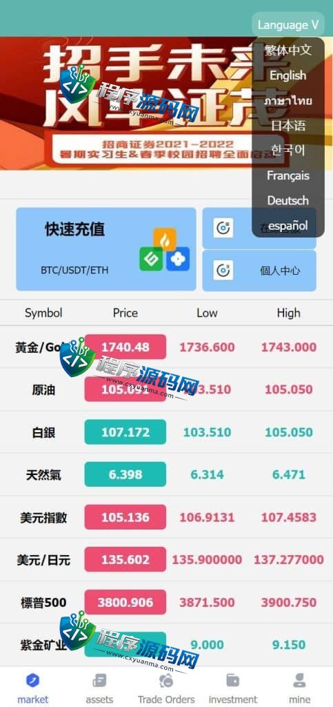 全新优化版八国语言FOREX外汇微盘源码/外汇微交易系统/投资理财源码