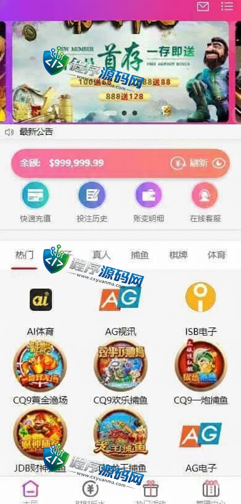 恒宣娱乐城综合盘源码/免买分包含余额宝功能内部账号/多种代币充值接口/实时返水/代理推广